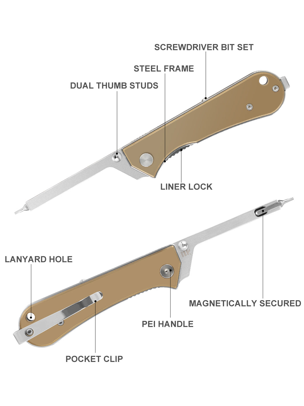 KUMPANTER T33 FOLDING SCREWDRIVER BRASS T33-3006