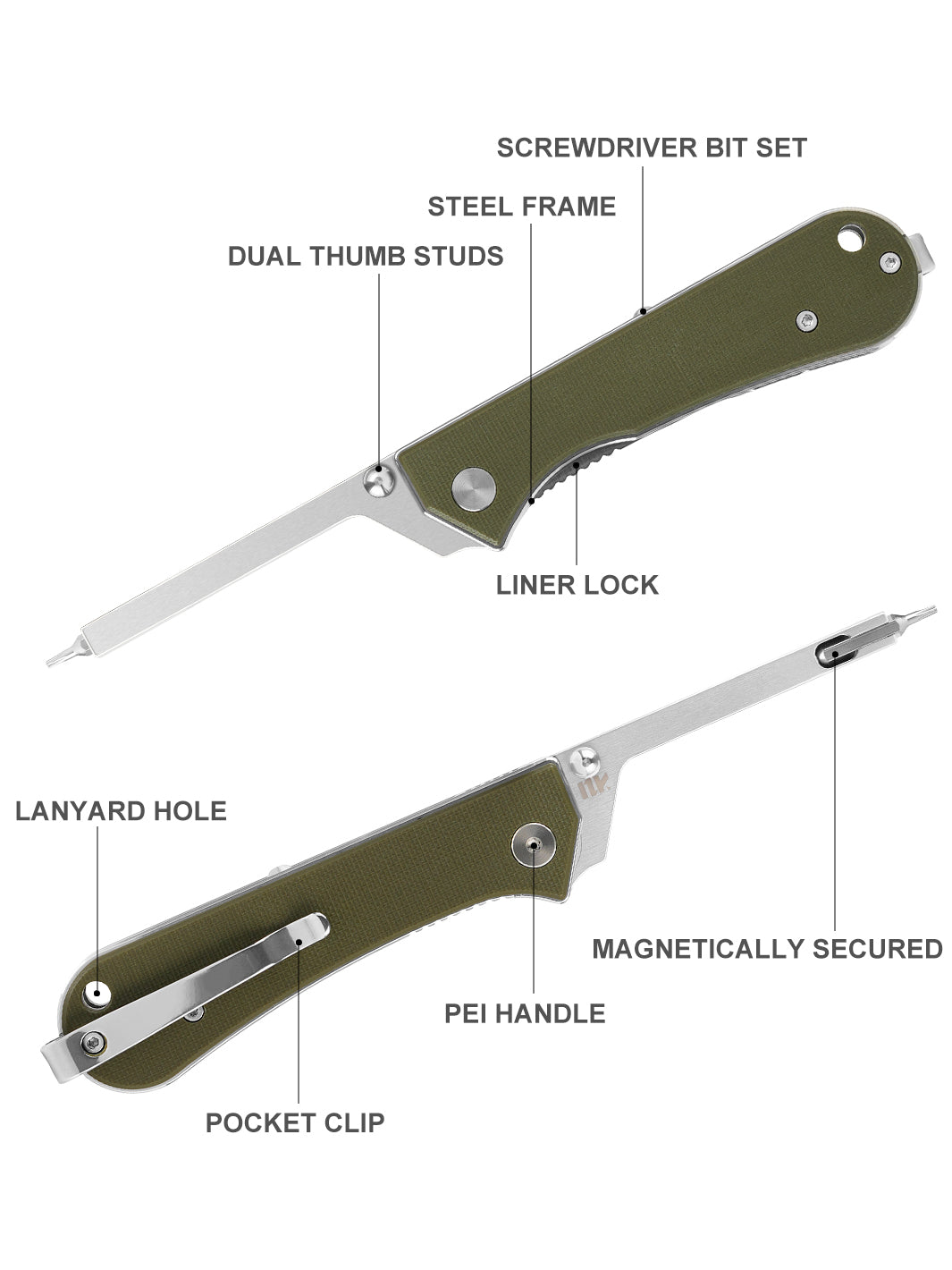 KUMPANTER T33 FOLDING SCREWDRIVER OD GREEN T33-3002