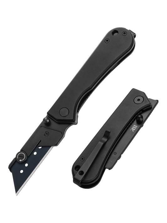 U23 Gen 2 black blade folding utility knife shown in open and closed positions