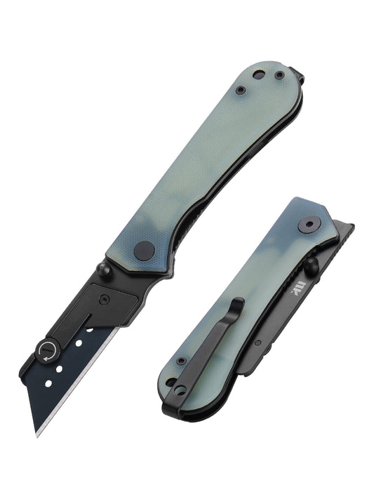 U23 Gen 2 black blade folding utility knife shown in open and closed positions
