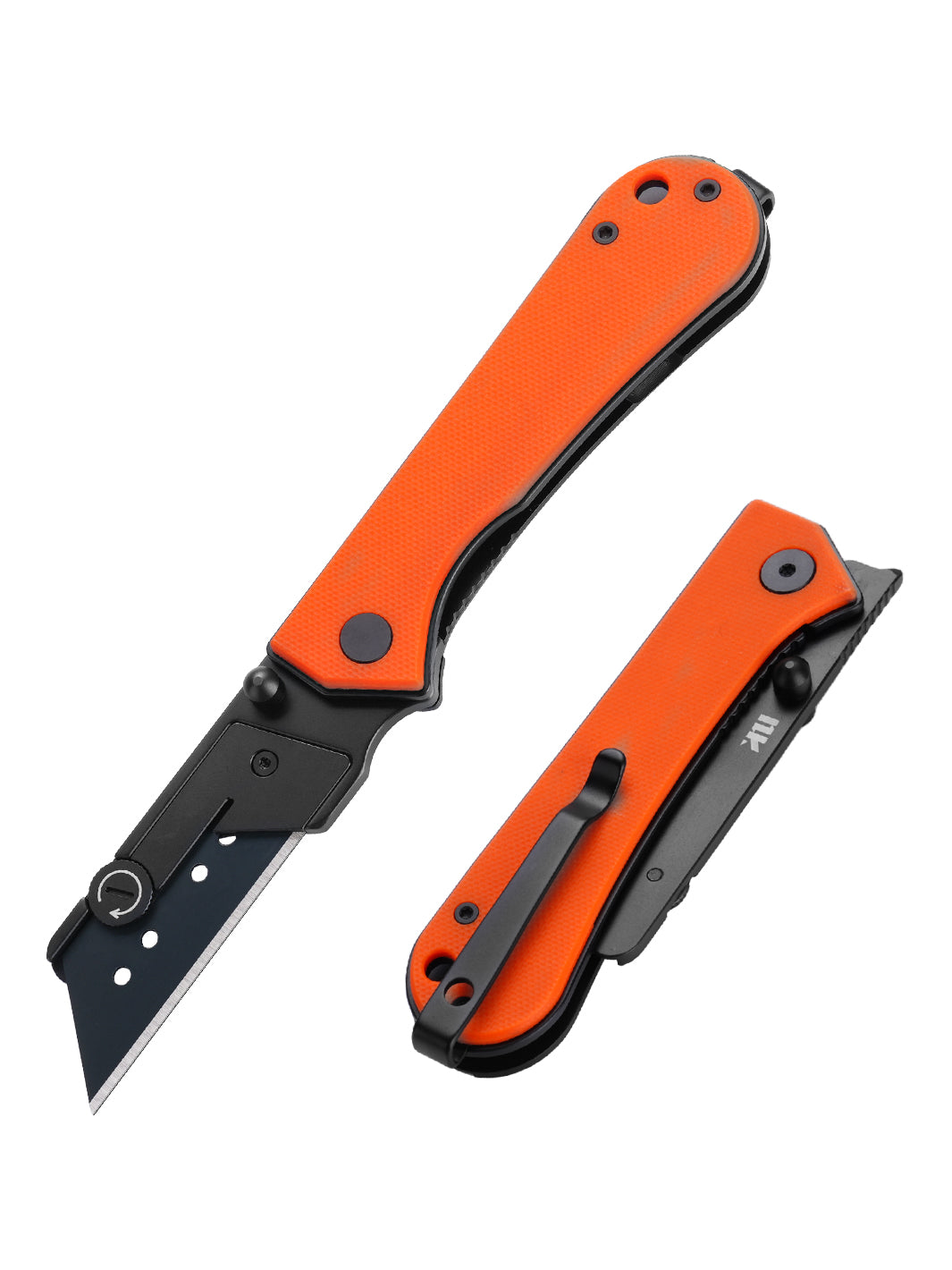 U23 Gen 2 black blade folding utility knife shown in open and closed positions