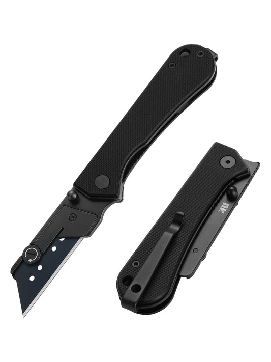 U23 Gen 2 black blade folding utility knife shown in open and closed positions